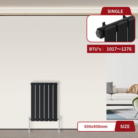 Flat Panel Radiator Black Horizontal 600 x 408mm Single Column