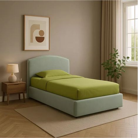 letto singolo con contenitore "moon" rivestito in tessuto celeste 90x190 cm (1/4)