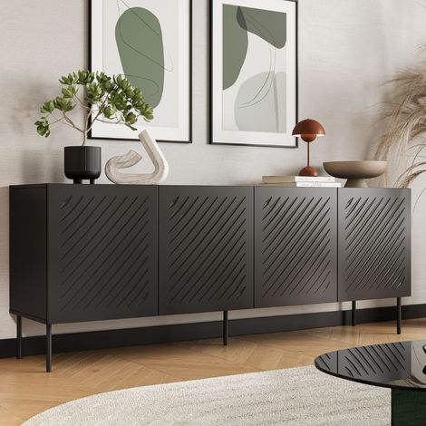 Buffet noir 4 portes avec motifs en relief 200cm Abys (1/4)