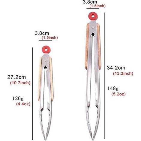 Pince Cuisine Solides(25&33cm)-Pince Barbecue,Facile à Nettoyer et à Tenir,Poignées en Bois Résistant à La Chaleur Inox Pince Alimentaire,Accessoires Pour Ustensiles de Cuisine en Métal Outil (1/5)