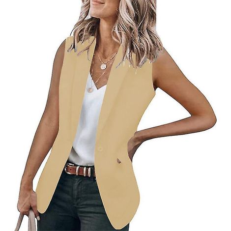 Veste sans manches pour femme, veste de travail décontractée, gilet blazer - 2XL - Abricot (1/3)