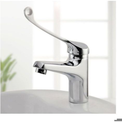 Robinet de lavabo avec poignée médicale, robinet de salle de bain PMR, chrome, argent (1/5)