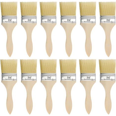 Lot de 12 pinceaux plats 6 cm - Manche 19,5 cm - Pinceau peinture acrylique polyvalent (1/5)