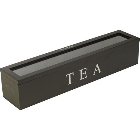 Petite boîte en bois pour sachets de thé à 6 compartiments, adaptée aux sachets de thé en bois. Un séparateur de table pour stocker des boissons emballées individuellement (noir). (1/5)
