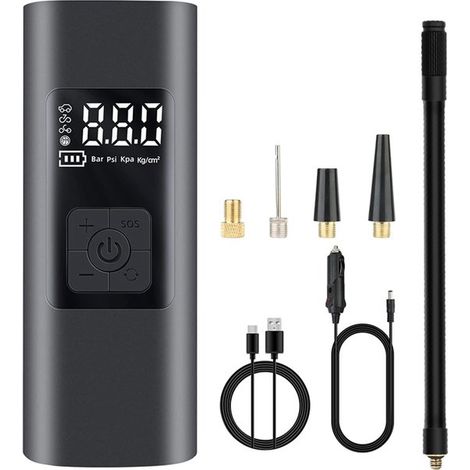 Mini compressore per pneumatici da 6000 mAh - 150 PSI - pompa d'aria ricaricabile per bicicletta con luce SOS e ampio schermo LCD - per pneumatici di auto, moto, palloni (1/5)