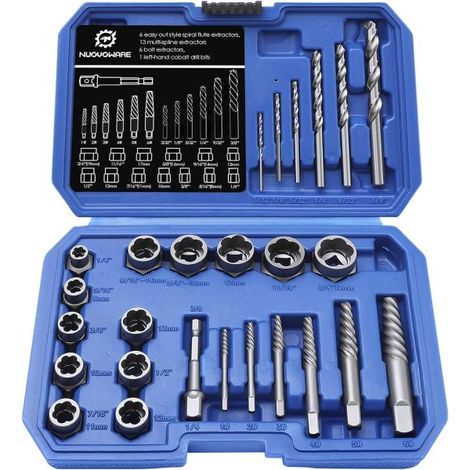 Kit 26 Pezzi Estrattori per Rimozione Viti Dadi Bulloni Danneggiati con Punte (1/5)
