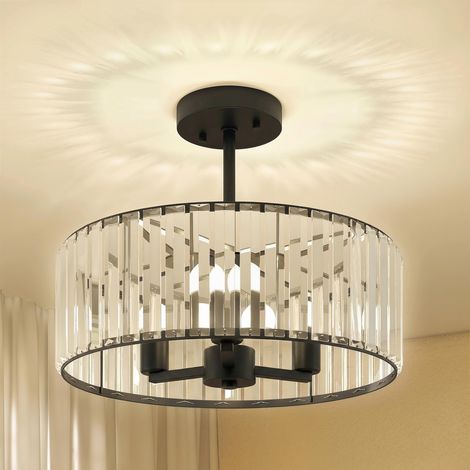HOMCOM Semi Flush Mount Modern Crystal Chandelier Ceiling Light, Black (1/5)