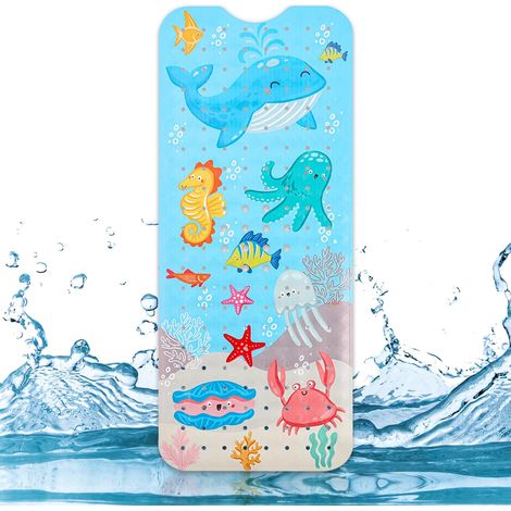 Tapis de bain antidérapant et anti-moisissure 40 x 100 cm avec ventouses et trous de drainage Lavable en machine Motif animaux marins (1/5)