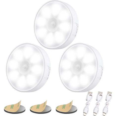 USB Rechargeable Induction LED Night Light [Pack of 3]  Automatic LED, 6000K & 8 LEDs & 400mAh Battery, Motion Sensor Lamp, LED Adhesive Lamp with Magnetic Base (1/5)