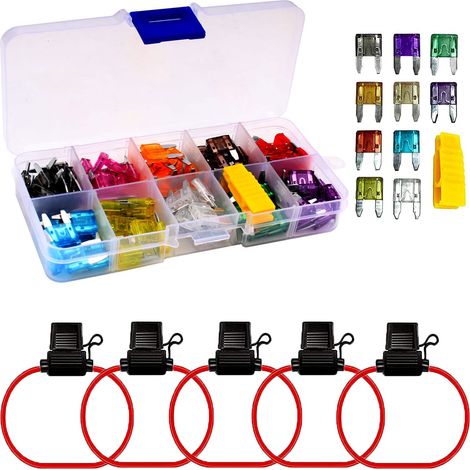 120 pcs Assortis Voiture Mini Fusible à Lame 12V-24V, Fusible Mecanique,(2A/3A/5A/7.5A/10A/15A/20A/25A/30A/35A) Fusibles pour Fusibles Auto Truck/RV/Camion/Moto+5 pcs porte fusible 12v