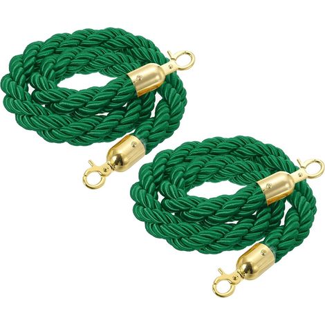 Corde Poteau Torsadée 5 Ft/1.5 M, Barrière Corde Avec Mousquetons Pour Poteaux Diviseurs File D'Attente Contrôle Foule, Vert Doré Pack 2 (1/5)