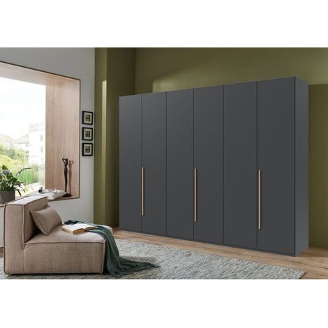 Armoire de chambre - LONDON - Couleur Graphite - 6 portes battantes - 3 tiroirs - 270 x 58 x 208 cm (1/5)