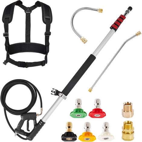 Telescopic Lance 6 m for Pressure Cleaner, 280 Bar High Reach Extension Kit with Gutter Accessory, 5 Nozzle Tips, 2 Fittings and Support Belt for Roofing (1/5)