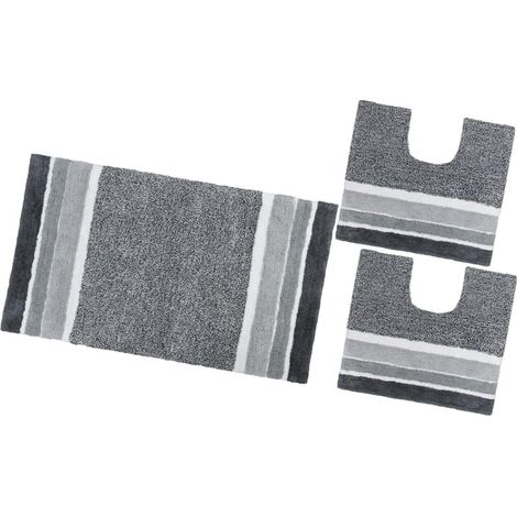 Tappeto Bagno Parure Puro Cotone Antiscivolo Morbido Colori Vivaci 100% Made In Italy - Grigio (1/5)