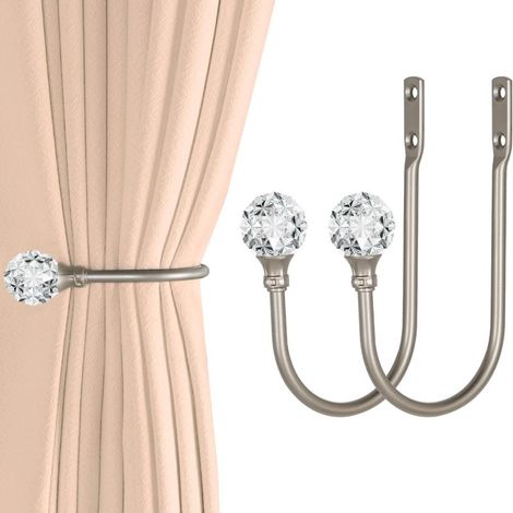 Ganci per tende a forma di U in metallo color argento con perline di cristallo trasparente (argento, 10 pezzi)