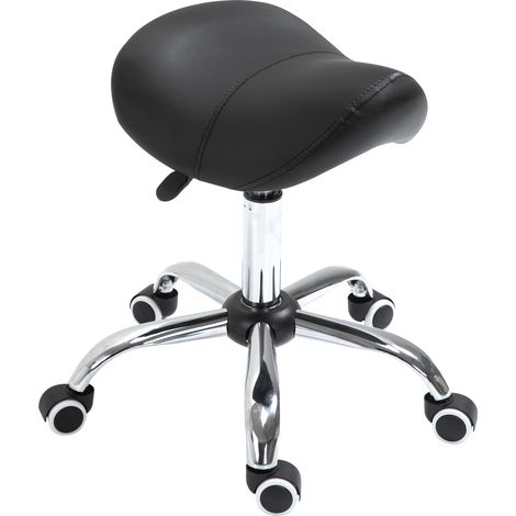 Sgabello da Lavoro a Sella con Ruote e Altezza Regolabile per Negozi Parrucchiere e Tattoo, 52x53x49-61cm Nero
