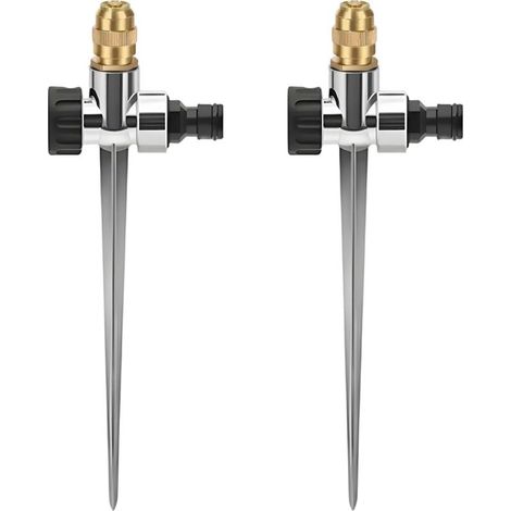 Set mit 2 Metall-Rasensprengern, automatische Sprenger, verstellbare Messing-Sprinklerdüse, 360° drehbarer Erdspieß für den Gartenrasen (1/5)