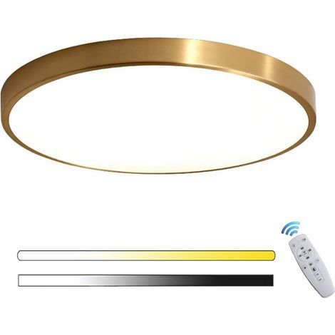 GENERIC-LED Plafonnier Doré Rond Panneau Intérieur Lampe De Plafond Dimmable avec Télécommande Ultra Mince Pour Couloir Salon Balcon Salle De Bains Dressing Éclairage Ø30cm+36W [Classe énergétique A+ (1/5)