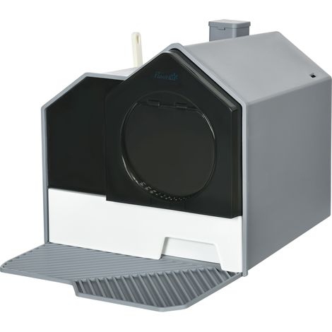 Geschlossene Katzentoilette mit herausnehmbarer Schale, Matte und Schaufel, 47 x 45 x 42 cm, Grau