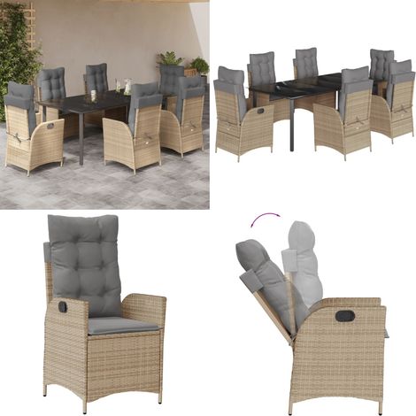 7-tlg. Garten-Essgruppe mit Kissen Beige Poly Rattan - Gartenstuhl - Gartentisch