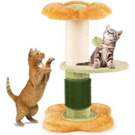Arbre à chat 3 niveaux avec griffoir en sisal, perchoir rembourré et auto-toiletteur, compact et stable (1/5)