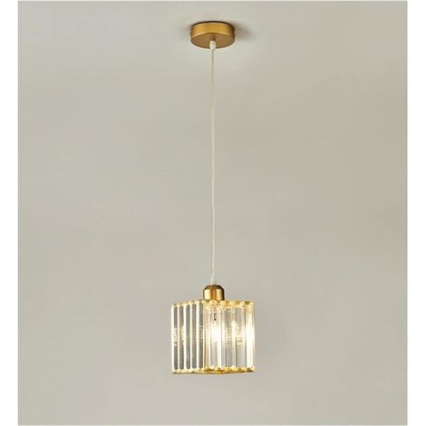 Mini Lustre En Cristal Chrome Pendentif Encastré Plafonnier Moderne Pendentif Salle À Manger Chambre Cuisine Île Placard Couloir, E27, Tête Simple Or Carré, Lumière Chaude (1/4)