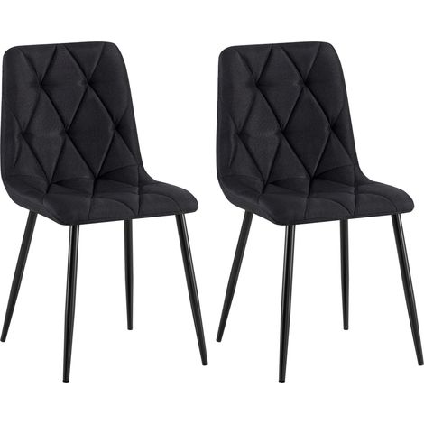 Juego de 2 sillas de comedor de diseño moderno con costuras de rombos tela negra y estructura de metal negro 100007337 (1/5)