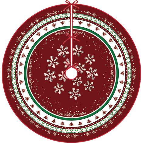 XEPHO Couvre Pied de Sapin Tapis de Jupe de Sapin Noël 90 cm Ronde Décorations Arbre avec Motif Flocon de Neige Éléments Classiques pour Décorations de Fêtes de Noël