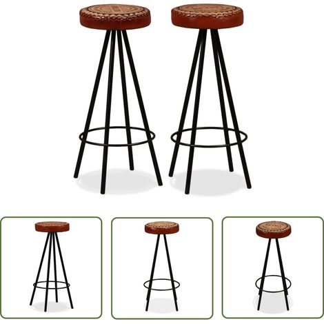 The Living Store Tabourets de bar lot de 2 cuir véritable - Tabouret De Bar - Tabourets Industriels - Mobilier Design - Chaise Haute - Décoration Intérieure (1/5)