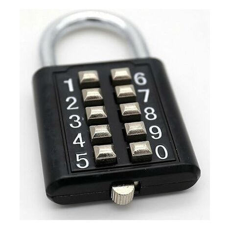 Cadenas à combinaison à 10 chiffres, étanche, en métal et acier plaqué - Cadenas antivol noir à bouton, GU.B/bon (1/5)