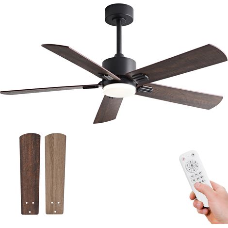 Ventilateur plafonnier 42 pouces avec éclairage LED, moderne noir, télécommande incluse, design rustique, pales bicolores, moteur silencieux et performant