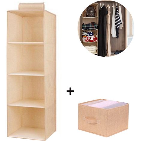 Organisateur de placard suspendu à 3 étagères avec 1 séparateur de tiroir pour sous-vêtements/chaussettes, gain de place, pliable, sac de rangement suspendu en tissu (1/5)
