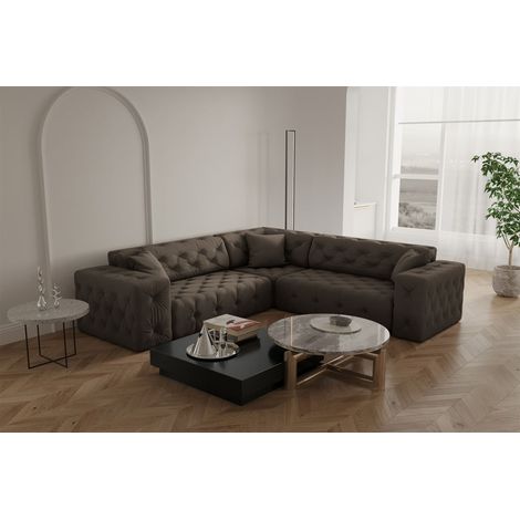 Ecksofa Designersofa CHANTAL in Stoff Opera Velvet Braun Seite Universal (1/5)