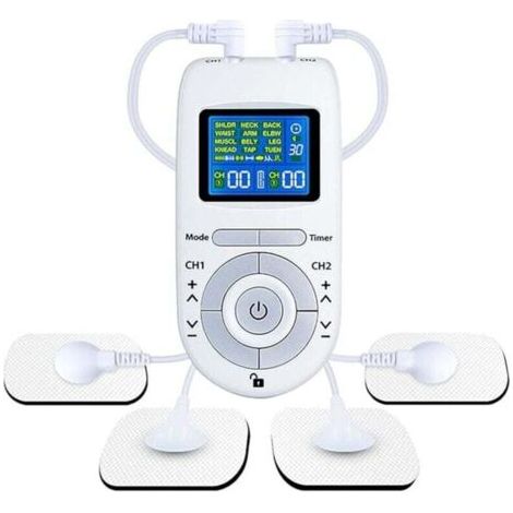 Stimulateur musculaire TENS double canal - 20 modes - Electrodes 2" et 2"x4" - Soulagement professionnel
