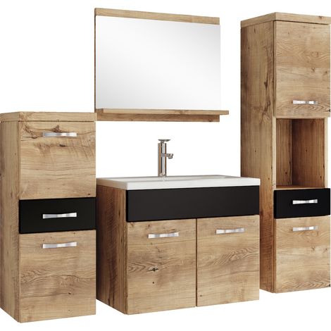 Conjunto de baño Alba 60 x 35 cm - Roble Castaño con Negro Mate (1/5)