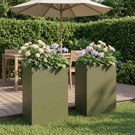 vidaXL Macetero de Jardín 2 uds. Verde oliva 40 x 30 x 75 cm (1/5)