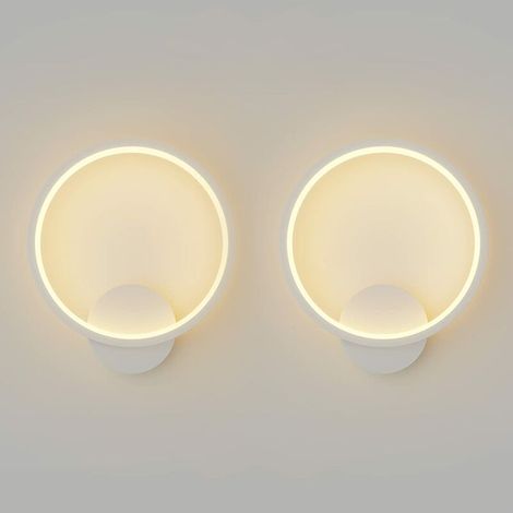 ZOLGINAH 2 piezas LED de pared interior lámpara de pared redonda de 12 W, lámpara de pared moderna para dormitorio, sala de estar, escalera, pasillo, 780 lúmenes, blanco cálido 2900-3200 K, blanco (1/5)