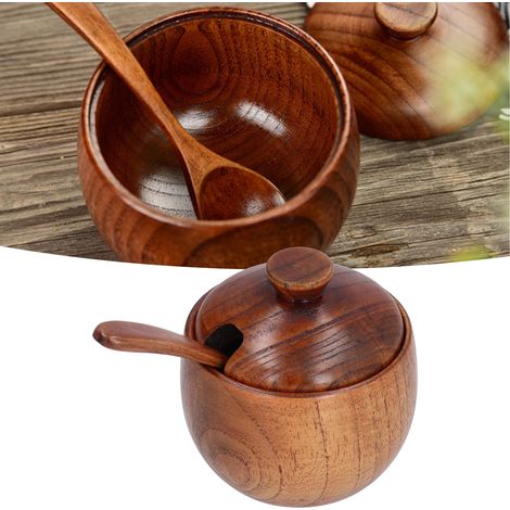 Bocal à épices en bois avec couvercle cuillère pour cuisine maison et restaurant (1/5)