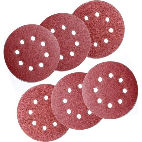 Disque de Ponçage Papier Abrasif,60 Pièces,Disques Abrasifs de 125mm avec 8 Trous,Grain P40/60/80/120/180/240,pour Ponceuses orbitale (10 disques par taille de grain)