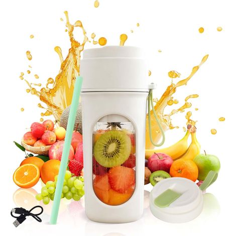 Mélangeur Portable Smoothie 450ml - 12 Lames en Acier Inoxydable, Charge USB-C Mixeurs avec 2 Bouchons Anti-Fuite et Paille, Sans BPA Mini-blenders Personnel pour Voyage/Bureau/Sport (1/5)