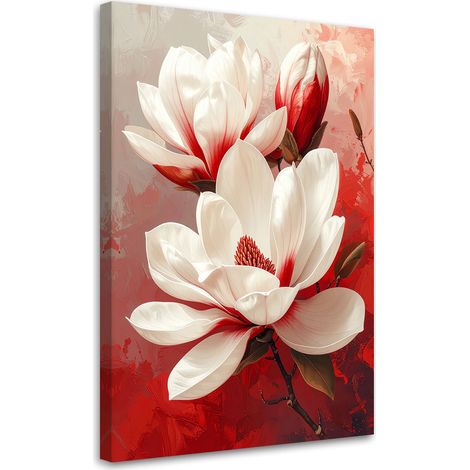 Quadro su tela Magnolie bianche con accenti rossi su sfondo chiaro 20x30 (1/5)