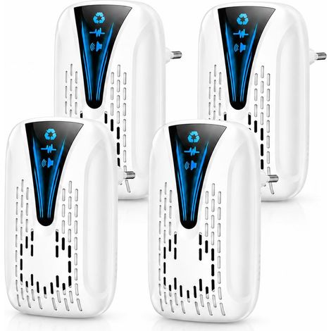 Répulsif Ultrasonique Anti-Nuisibles Amélioré, 4 Pack Répulsif Ultrason Souris, Sûr pour Animaux Domestiques et Personnes, Contre Cafards, Rats, Araignées et Moustiques - Blanc (1/5)