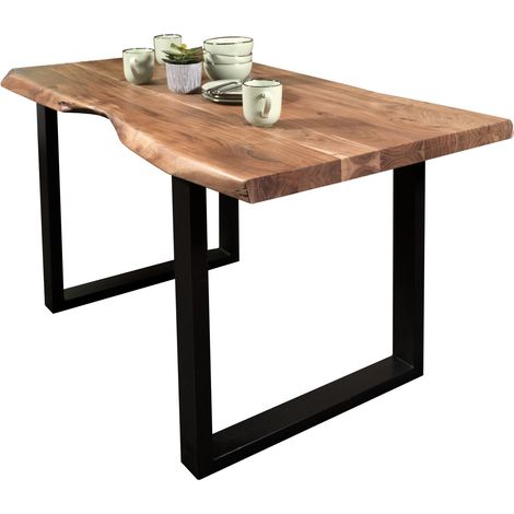 Esstisch Baumkante massiv Akazie Natur 140 x 80 U-Gestell schwarz CALI (1/5)