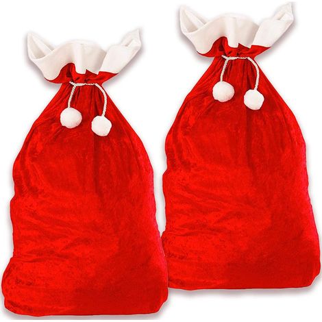 Weihnachtsmann-Geschenkkorb - 2 große rote Samt-Weihnachtsgeschenktüten