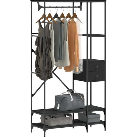 vidaXL Porte-vêtements avec étagères noir bois d'ingénierie (1/5)