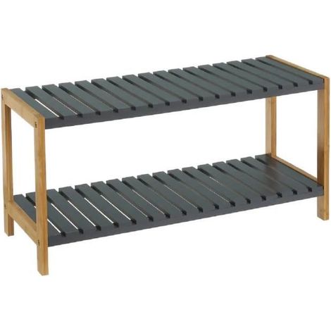 Meuble à chaussures en bambou-MDF coloris naturel-noir- Longueur 70 x Profondeur 26 x Hauteur 36 cm-JUANIO (1/3)