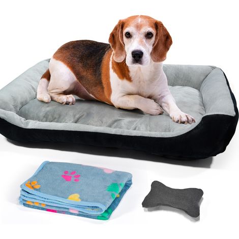 Panier Chien Grande Taille XL - Base Antidérapante, Lit Lavable Duveteux, Doux Confortable Respirant Anti-anxiété - (80 × 60 × 15 cm Gris) (1/5)