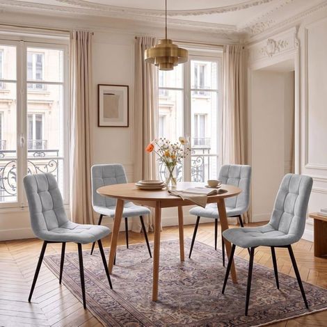 WAFTING Lot de 4 chaises de Salle à Manger rembourrées avec Dossier Haut et Design en Lin,Gris