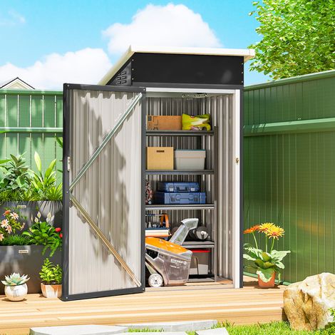 Abri de jardin en métal. cabane de jardin. porte verrouillable. toit incliné. aérations et gants. 107.5x91x185cm. gris