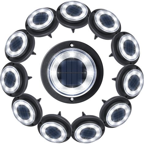 Lampes solaires de jardin étanches IP68, lot de 12, double usage, pour terrasse et allée. (1/5)
